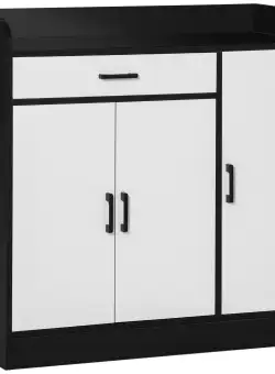 HOMCOM Dulap Bucătărie Modern MDF, 2 Dulapuri, Sertar, Rafturi Ajustabile, 90x40x90cm, Alb-Negru | Aosom Romania