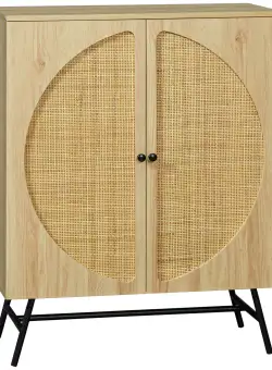 HOMCOM Dulap din Ratan cu 2 Nivele de Depozitare și Uși Duble, Design Natural, pentru Orice Cameră | Aosom Romania