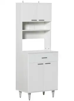 HOMCOM Dulap Mare de Bucătărie Clasic, Design Elegant din Lemn, Finisaj Alb, Spațios și Versatil, Ideal pentru Orice Bucătărie | Aosom Romania