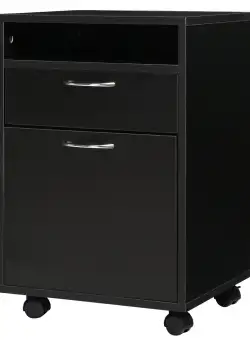 HOMCOM Dulap Mobil cu 4 Roți (2 cu Frână), Raft și 2 Sertare pentru Documente, PAL și Metal, 40x35x60 cm, Negru | Aosom Romania