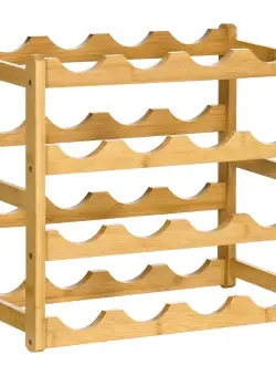 HOMCOM Dulap pentru Vinuri din Bambus cu Suport pentru 16 Sticle, Raft Exponat pentru Blat, Design Natural 43x23.5x38cm | Aosom Romania