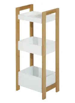 HOMCOM Dulapior Compact Baie, Raft Multifuncțional cu 3 Etajere, din MDF și Bambus, 27.5x20.8x74 cm, Alb | Aosom Romania