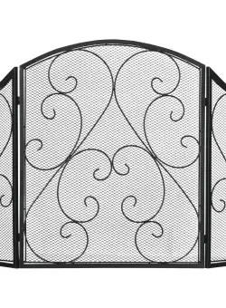 HOMCOM Ecran Semineu Pliabil 3 Panouri Negru Protectie Impotriva Focului si Scanteilor cu Plasa Metalica Decorativ | Aosom Romania