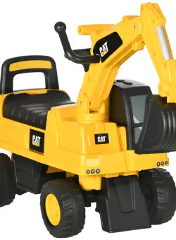 HOMCOM Excavator si compartiment de depozitare, jucarie de calarit pentru copii de la 1-3 ani fara baterie, galben | AOSOM RO