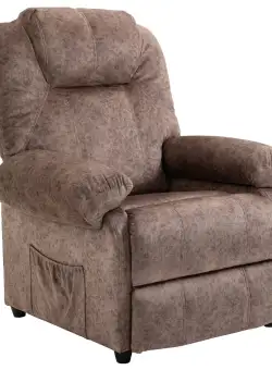 HOMCOM Fotoliu Relax Inclinabil Manual din Material textil, Fotoliu reclinabil cu Suport pentru Picioare Extensibila si Buzunar Lateral, Maro