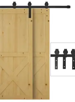 HOMCOM Kit de Feronerie din Otel Carbon 6.6FT pentru Usi Glisante de Dulap Hambar, Sistem de Sine pentru Usa Dubla cu Role