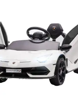 HOMCOM Lamborghini Aventador cu Licenta, Masinuta Electrica pentru Copii cu Usi Fluture, Transport Usor, Telecomanda, Muzica, Claxon de 3-5 ani,Alb