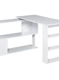 HOMCOM Masă Birou Colt cu 5 Rafturi Spațioase, Design Contemporan, Alb, 120x100x74 cm | Aosom Romania