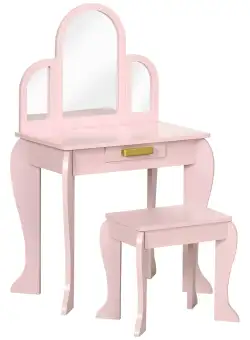 HOMCOM Masa cu oglinda si taburet, set de vanitate pentru copii, birou de machiaj pentru fete cu sertar pentru copii de 3-6 ani, roz | AOSOM RO