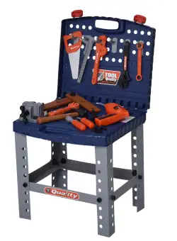 HOMCOM Masa de Lucru Pliabila cu 68 Unelte Incluse pentru Copii 3-6 Ani Albastru si Gri