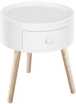 HOMCOM Masa de Salon Moderna cu Sertar in Lemn, Alb, Ф38x45cm