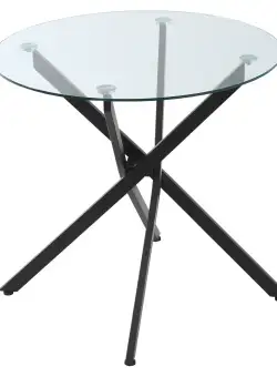 HOMCOM Masa Rotunda din Sticla si Picioare Incrucisate din Metal, Masuta Moderna pentru Sufragerie si Birou, 80x80x75cm, Negru