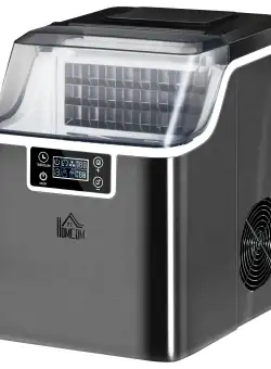 HOMCOM Mașină de Gheață, Aparat de Gheață, 24 de Cuburi cu Dimensiune Reglabilă, Rezervor și Sistem de Autocurățare, 25.2x36x37.1 cm, Negru
