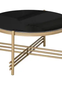 HOMCOM Masuta de cafea rotunda cu blat din sticla securizata si picioare din metal auriu | AOSOM RO