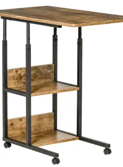 HOMCOM Măsuță de Sufragerie Noptieră Reglabilă în Înălțime Design Rustic Maro | Aosom Romania