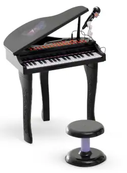 HOMCOM Mini Pian pentru Copii cu Microfon și Scaun, 37 Taste, 8 Sunete, 8 Ritmuri, Educativ, Negru | Aosom Romania