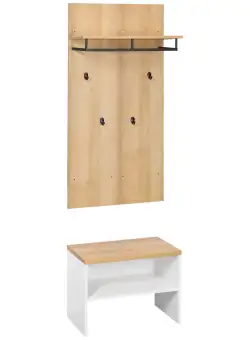 HOMCOM Mobilier Multifuncțional de Hol, cu Suport pentru Pantofi, Bancă și Suport de Haine cu 4 Cârlige, din PAL și Oțel, 60x28x120 cm | Aosom Romania