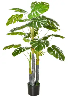 HOMCOM Monastera Planta Artificiala de Interior si Exterior, Planta Artificiala cu efect Realist cu 20 de Frunze, 120 cm