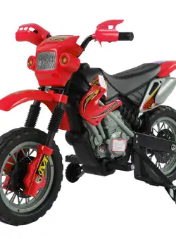 HOMCOM Motocicletă Electrică pentru Copii 3-6 Ani din Plastic cu Roți de Sprijin, Faruri și Muzică, 102x53x66 cm, Rosu și Negru