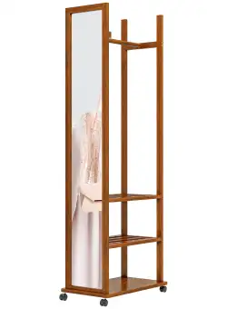 HOMCOM Oglinda Lungime Sine Statatoare Sina Imbracaminte Rafturi Depozitare Roti Nuc | Aosom Romania