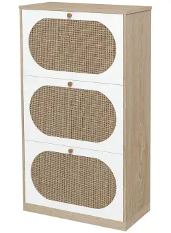 HOMCOM Pantofar Îngust pentru Hol, Organizator Încălțăminte cu Sertare din Ratan și Rafturi Ajustabile, Capacitate 18 Perechi, Stejar | Aosom Romania