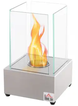 HOMCOM Semineu cu bioetanol de masa cu arzator de 0.4L, soba din otel si sticla incalzitor pentru spatii interioare si exterioare, argintiu | AOSOM RO