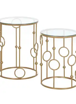 HOMCOM Set 2 Mese de Cafea, Design Modern, Metal și Sticlă, Auriu | Aosom Romania