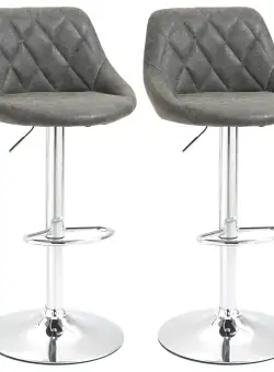 HOMCOM Set 2 Scaune Bar Pivotante Reglabile, Suport Picior, Imitație Piele, Design Modern, Gri | Aosom Romania