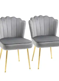 HOMCOM Set 2 Scaune Capitonate Confortabile pentru Sufragerie sau Birou 57x58x88cm Gri | Aosom Romania