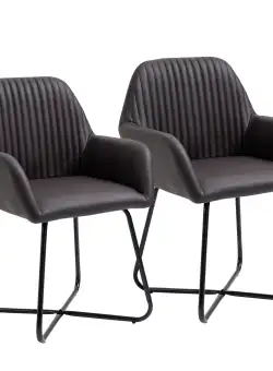 HOMCOM Set 2 Scaune Confortabile cu Cadru Metalic Rezistent 60x56.5x85 cm Maro pentru Sufragerie sau Bucătărie | Aosom Romania