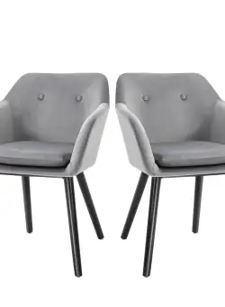 HOMCOM Set 2 Scaune cu Cotiere pentru Sufragerie și Bucătărie Tapitate cu Catifea și Picioare din Lemn Gri 54x56x74 cm | Aosom Romania