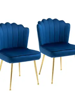 HOMCOM Set 2 Scaune Moderne și Capitonate pentru Salon sau Sufragerie Tapiterie Efect Catifelat 57x58x88cm Albastru | Aosom Romania