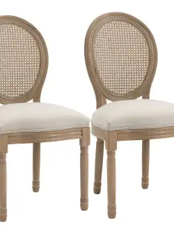 HOMCOM Set 2 Scaune Vintage cu Spătar Perforat, Tapiterie Poliester, Lemn, 49x56x96 cm, Alb-Lemn, Stil Retro | Aosom Romania