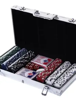HOMCOM Set de Poker de Lux 300 Jetoane, Geantă din Aluminiu, Argintiu, Ideal pentru Seara de Joc | Aosom Romania