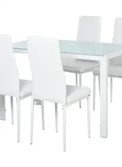 Homcom Set Masa de Luat Masa pentru 4 Persoane, 4 Scaune Tapitate și Masă, Design Modern, Alb | Aosom Romania
