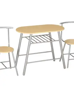 HOMCOM Set Mobilier 3 Piese Masa Ovală cu Raft 2 Scaune MDF Oțel Design Modern Lemn Argintiu | Aosom Romania