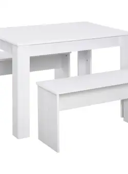 HOMCOM Set Mobilier Bucătărie Modern, Masă Albă cu 2 Bănci, Design Compact, Ideal pentru Spații Mici, Alb | Aosom Romania