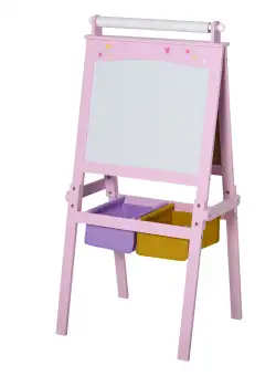 HOMCOM Sevalet Multifuncțional pentru Copii, cu Rola de Hârtie și Spațiu de Depozitare, Tablă Dublă, Roz, pentru Vârsta 3+ | Aosom Romania