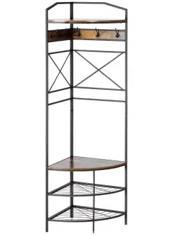 HOMCOM Suport de Colț pentru Haine cu Bancă și Spațiu pentru Pantofi, Stil Industrial, Maro | Aosom Romania