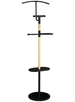 HOMCOM Suport de Haine din Lemn și Oțel cu Rafturi și Bară, Design Compact, 46x35x152cm, Negru | Aosom Romania