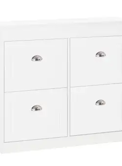HOMCOM Suport de Pantofi Economie de Spatiu din Lemn 4 Sertare cu Deschidere Batanta cu Etajera Reglabila pentru 32 de Încaltari, 98x24x83cm, Alb
