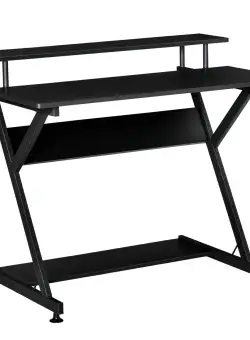 HOMCOM Suport PC cu Spațiu de Economisire, Pupitru pentru Computer de Birou cu Raft Monitor Înălțat, din Lemn, 100x60x85.5cm, Negru | Aosom Romania