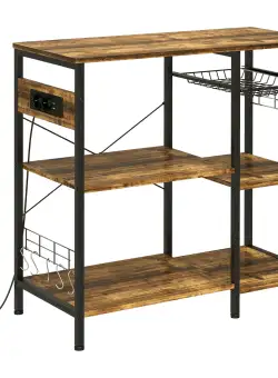 HOMCOM Suport pentru Brutării cu Priză de Curent, Încărcător USB, Suport Cuptor cu Microunde, Rafturi Industriale, Maro | Aosom Romania