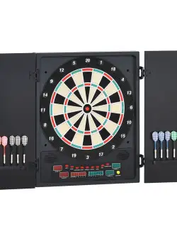 HOMCOM Tabla de Darts Electronică Profesională cu 6 Display-uri, 12 Săgeți, 27 Moduri de Joc, 51x6.5x57cm, Negru | Aosom Romania