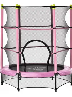 HOMCOM Trambulină pentru Copii 3-6 Ani cu Plasă de Siguranță, Margine Capitonată, Φ140x158cm, Roz, pentru Grădină | Aosom Romania