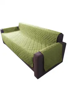 Husa canapea 3 locuri matlasata, doua fete, verde + vanilie, 185x185 cm