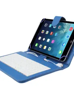Husa Tableta 7 Inch Cu Tastatura Micro Usb Model X , Albastru , Tip Mapa , Prindere 4 Cleme C105