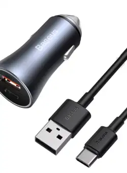 Incarcator auto BASEUS Golden Contactor Pro, USB + USB-C, QC4.0+, PD, SCP, 40W (gri) TZCCJD-0G