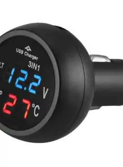 Incarcator Auto USB Techstar® cu Voltmetru si Termometru Digital LCD, Conectare la Bricheta 12/24V