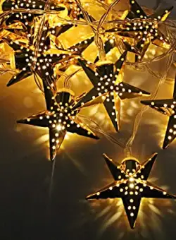 Instalatie LED pentru Craciun cu 20 stelute aurii, 4m, culoare alb cald